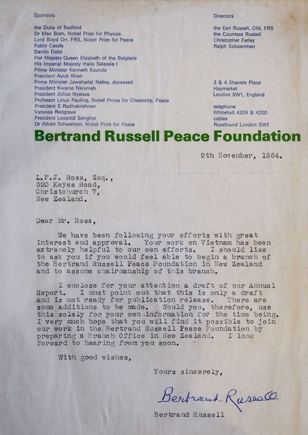 Bertrand Russell Letter 1964