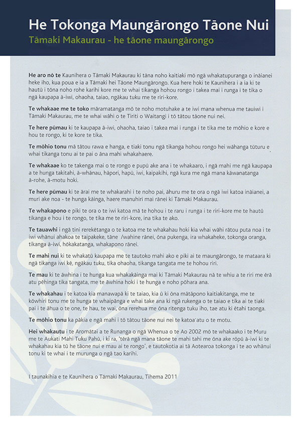 Auckland Peace- City Declaration 2011 - Maori